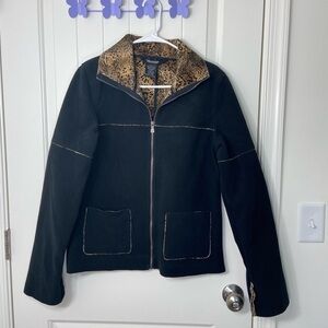 NWOT Barrage Collection women’s black faux suede cheetah print fur lined jacket‎